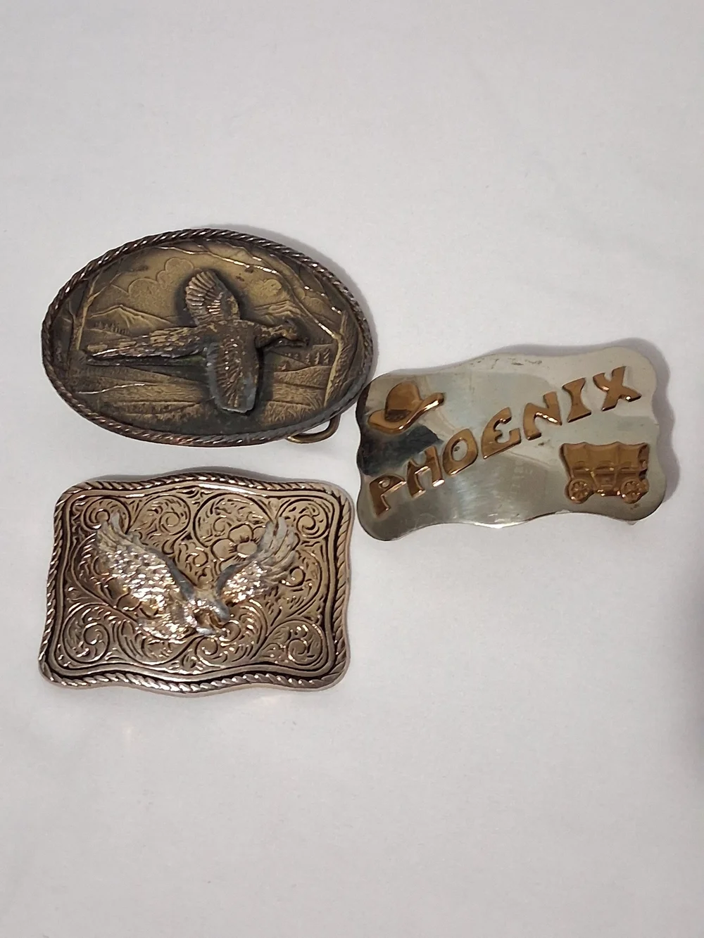 Vintage Western Style Belt Buckle Lot Gold Silver Tone Eagle Pheasant Phoenix